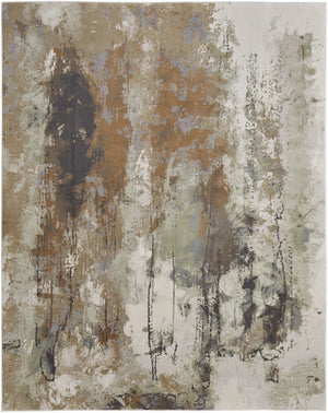 HomeRoots 4' Striking Blue, Orange, and Ivory Abstract Area Rug for Contemporary Home Décor and Style 10' X 13' 513165