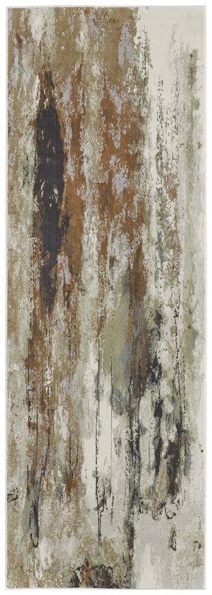 HomeRoots 4' Striking Blue, Orange, and Ivory Abstract Area Rug for Contemporary Home Décor and Style 8' Runner 513166
