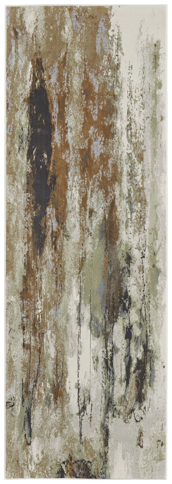 HomeRoots 4' Striking Blue, Orange, and Ivory Abstract Area Rug for Contemporary Home Décor and Style 8' Runner 513166