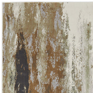 HomeRoots 4' Striking Blue, Orange, and Ivory Abstract Area Rug for Contemporary Home Décor and Style 8' Runner 513166