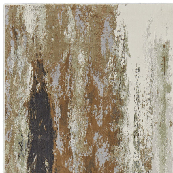 HomeRoots 4' Striking Blue, Orange, and Ivory Abstract Area Rug for Contemporary Home Décor and Style 8' Runner 513166