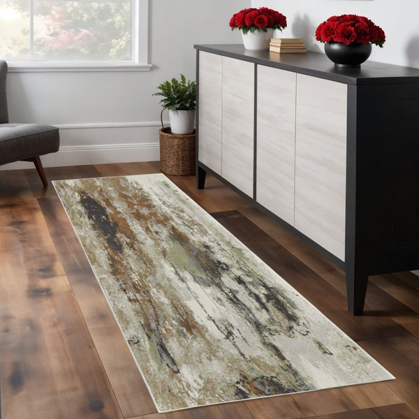 HomeRoots 4' Striking Blue, Orange, and Ivory Abstract Area Rug for Contemporary Home Décor and Style 8' Runner 513166