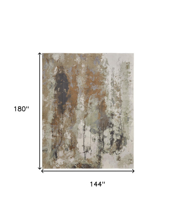 HomeRoots 4' Striking Blue, Orange, and Ivory Abstract Area Rug for Contemporary Home Décor and Style 12' X 15' 513167