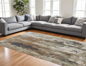 HomeRoots 4' Striking Blue, Orange, and Ivory Abstract Area Rug for Contemporary Home Décor and Style 12' X 15' 513167