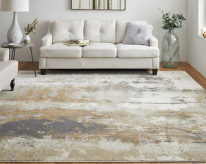 HomeRoots 4' Striking Blue, Orange, and Ivory Abstract Area Rug for Contemporary Home Décor and Style 12' X 15' 513167