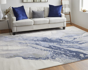 HomeRoots 4' Blue Gray and Ivory Abstract Area Rug - Stylish Modern Design for High-Traffic Spaces and Durability 4' X 6' 513169