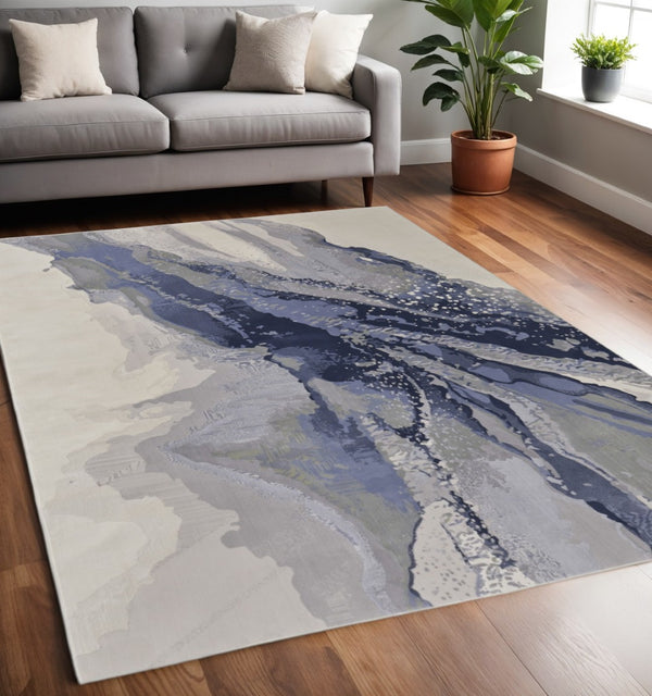 HomeRoots 4' Blue Gray and Ivory Abstract Area Rug - Stylish Modern Design for High-Traffic Spaces and Durability 5' X 8' 513170