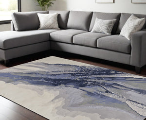 HomeRoots 4' Blue Gray and Ivory Abstract Area Rug - Stylish Modern Design for High-Traffic Spaces and Durability 8' X 10' 513171