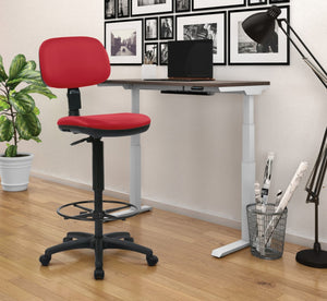 OSP Home Furnishings Sculptured Ergonomic Drafting Chair with Vinyl Upholstery for Studio and Lab Workspaces Dillon Lipstick DC517V-R100