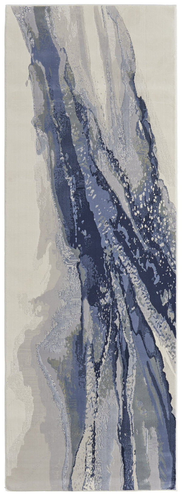 HomeRoots 4' Blue Gray and Ivory Abstract Area Rug - Stylish Modern Design for High-Traffic Spaces and Durability 8' Runner 513174