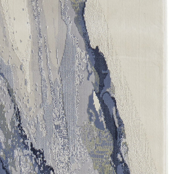 HomeRoots 4' Blue Gray and Ivory Abstract Area Rug - Stylish Modern Design for High-Traffic Spaces and Durability 8' Runner 513174