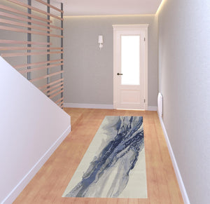 HomeRoots 4' Blue Gray and Ivory Abstract Area Rug - Stylish Modern Design for High-Traffic Spaces and Durability 8' Runner 513174