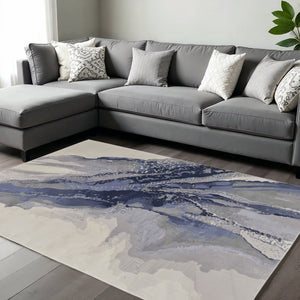 HomeRoots 4' Blue Gray and Ivory Abstract Area Rug - Stylish Modern Design for High-Traffic Spaces and Durability 12' X 15' 513175