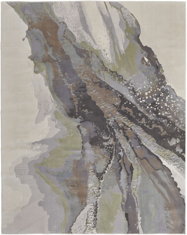 HomeRoots 4' Blue Gray and Ivory Abstract Area Rug - Stylish Modern Design for High-Traffic Spaces and Durability 5' X 8' 513178