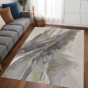 HomeRoots 4' Blue Gray and Ivory Abstract Area Rug - Stylish Modern Design for High-Traffic Spaces and Durability 5' X 8' 513178