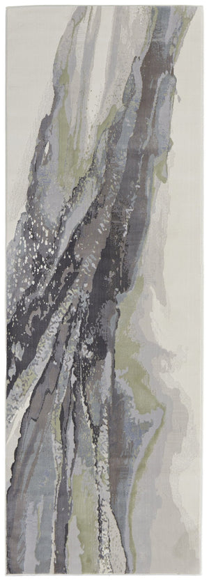 HomeRoots 4' Blue Gray and Ivory Abstract Area Rug - Stylish Modern Design for High-Traffic Spaces and Durability 8' Runner 513182
