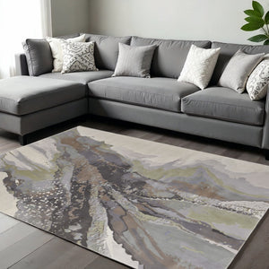 HomeRoots 4' Blue Gray and Ivory Abstract Area Rug - Stylish Modern Design for High-Traffic Spaces and Durability 12' X 15' 513183