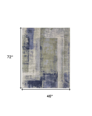 Homeroots 4' X 6' Blue And Ivory Abstract Power Loom Distressed Area Rug  Polypropylene 513185