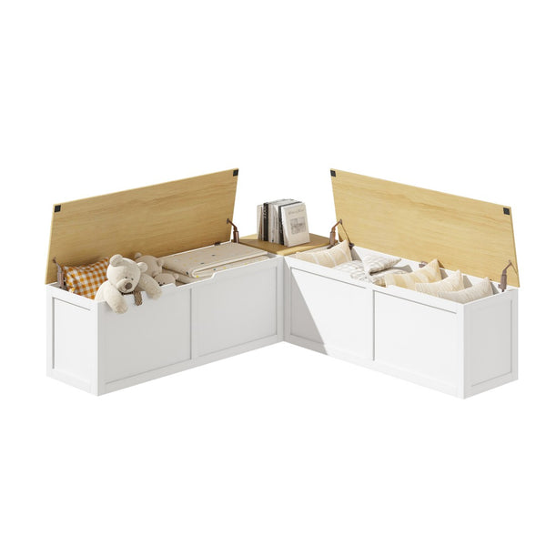 English Elm Right-angle Corner Storage Bench Nordic Two-tone Wood Seat for Compact Dining Spaces W5026P429576