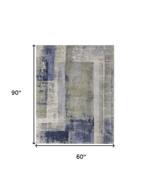 Homeroots 5' X 8' Blue And Ivory Abstract Power Loom Distressed Area Rug  Polypropylene 513186