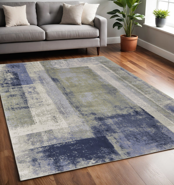 Homeroots 5' X 8' Blue And Ivory Abstract Power Loom Distressed Area Rug  Polypropylene 513186
