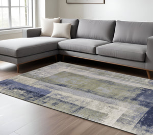 Homeroots 8' X 10' Blue And Ivory Abstract Power Loom Distressed Area Rug  Polypropylene 513187