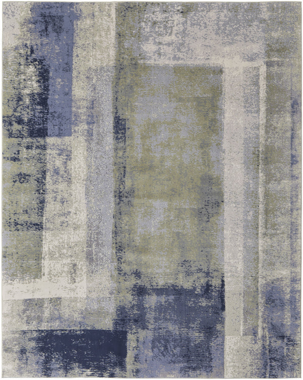 Homeroots 9' X 12' Blue Green And Ivory Abstract Power Loom Distressed Area Rug  Polypropylene 513188