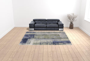 Homeroots 9' X 12' Blue Green And Ivory Abstract Power Loom Distressed Area Rug  Polypropylene 513188
