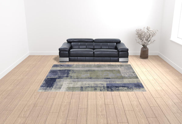 Homeroots 9' X 12' Blue Green And Ivory Abstract Power Loom Distressed Area Rug  Polypropylene 513188