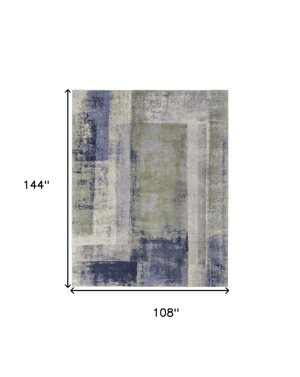 Homeroots 9' X 12' Blue Green And Ivory Abstract Power Loom Distressed Area Rug  Polypropylene 513188