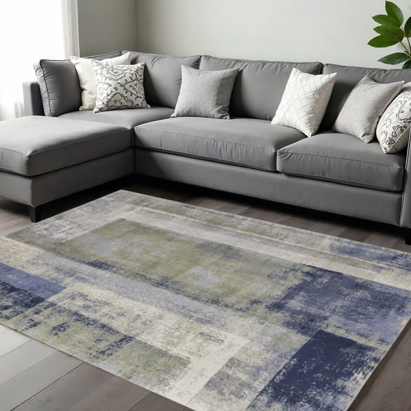 HomeRoots 4' Blue Green Ivory Abstract Distressed Area Rug - Elegant Modern Design for Stylish Home Decor 9' X 12' 513188
