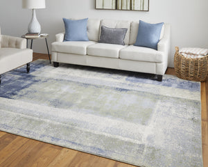Homeroots 9' X 12' Blue Green And Ivory Abstract Power Loom Distressed Area Rug  Polypropylene 513188