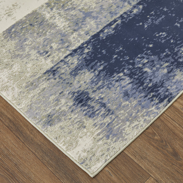 Homeroots 9' X 12' Blue Green And Ivory Abstract Power Loom Distressed Area Rug  Polypropylene 513188