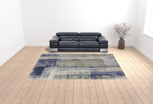 Homeroots 10' X 13' Blue Green And Ivory Abstract Power Loom Distressed Area Rug  Polypropylene 513189