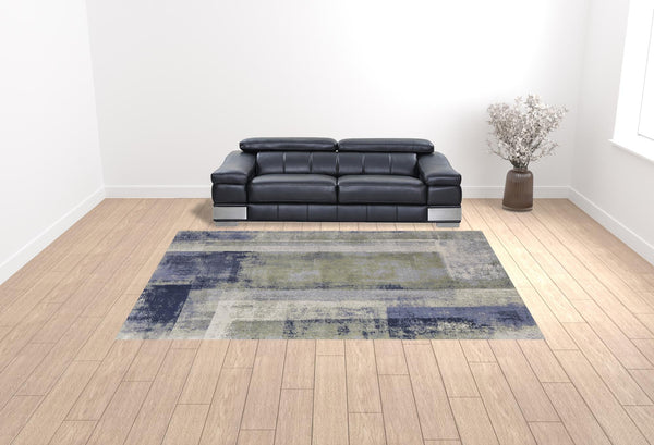 Homeroots 10' X 13' Blue Green And Ivory Abstract Power Loom Distressed Area Rug  Polypropylene 513189