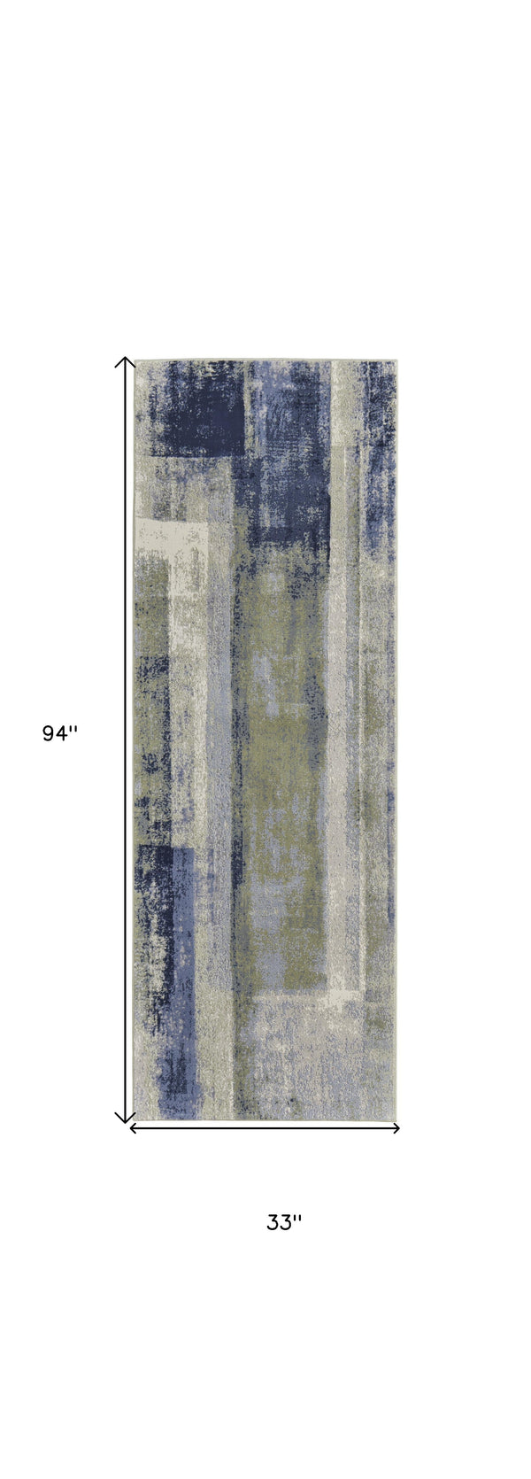 Homeroots 8' Blue Green And Ivory Abstract Power Loom Distressed Runner Rug  Polypropylene 513190