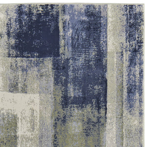 Homeroots 8' Blue Green And Ivory Abstract Power Loom Distressed Runner Rug  Polypropylene 513190
