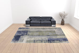 Homeroots 12' X 15' Blue Green And Ivory Abstract Power Loom Distressed Area Rug  Polypropylene 513191