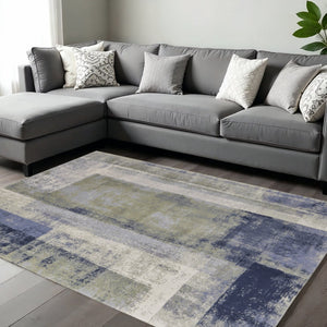 HomeRoots 4' Blue Green Ivory Abstract Distressed Area Rug - Elegant Modern Design for Stylish Home Decor 12' X 15' 513191