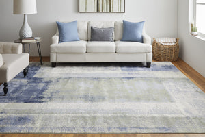 Homeroots 12' X 15' Blue Green And Ivory Abstract Power Loom Distressed Area Rug  Polypropylene 513191