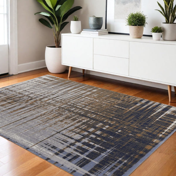HomeRoots 4' Modern Abstract Area Rug in Blue, Orange & Gray - Soft, Durable, Stylish Home Decor Accent 4' X 6' 513193