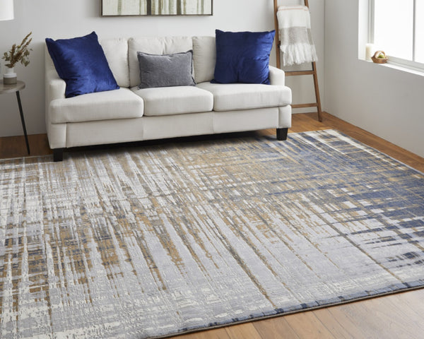 HomeRoots 4' Modern Abstract Area Rug in Blue, Orange & Gray - Soft, Durable, Stylish Home Decor Accent 4' X 6' 513193
