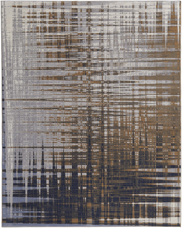 HomeRoots 4' Modern Abstract Area Rug in Blue, Orange & Gray - Soft, Durable, Stylish Home Decor Accent 5' X 8' 513194