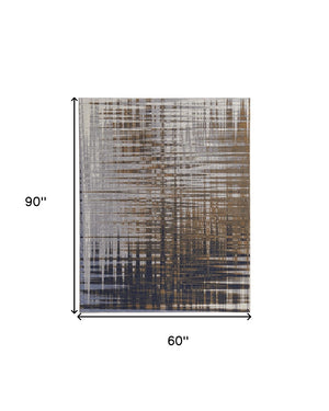 HomeRoots 4' Modern Abstract Area Rug in Blue, Orange & Gray - Soft, Durable, Stylish Home Decor Accent 5' X 8' 513194