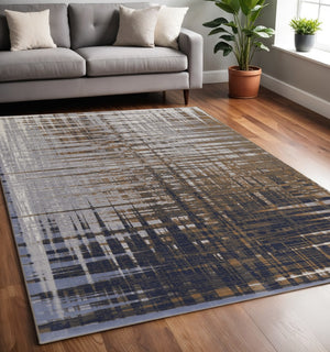 HomeRoots 4' Modern Abstract Area Rug in Blue, Orange & Gray - Soft, Durable, Stylish Home Decor Accent 5' X 8' 513194
