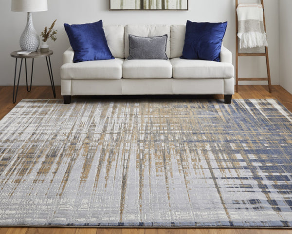 HomeRoots 4' Modern Abstract Area Rug in Blue, Orange & Gray - Soft, Durable, Stylish Home Decor Accent 5' X 8' 513194