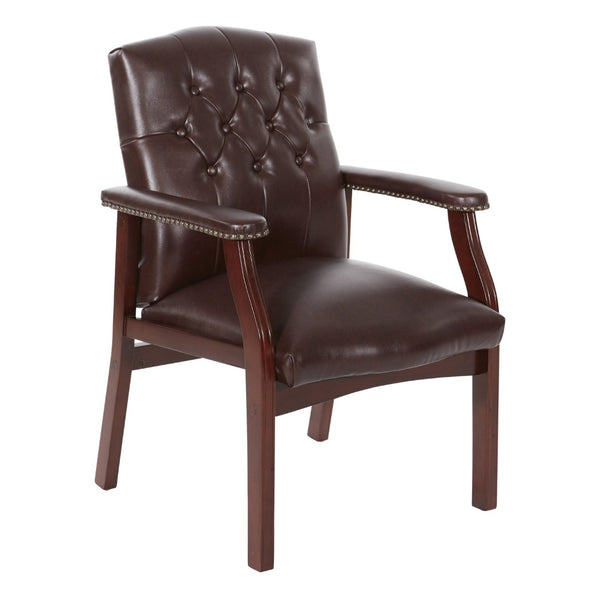 OSP Home Furnishings Traditional Tufted Vinyl Guest Chair with Brass Nailhead Trim for Office or Reception TV233-JT4