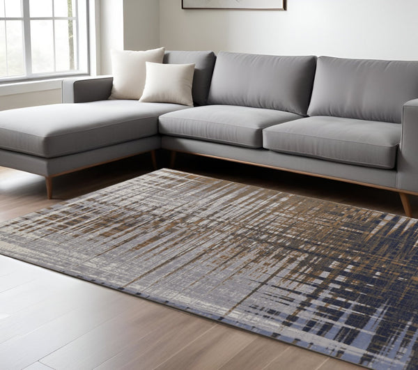 HomeRoots 4' Modern Abstract Area Rug in Blue, Orange & Gray - Soft, Durable, Stylish Home Decor Accent 8' X 10' 513195