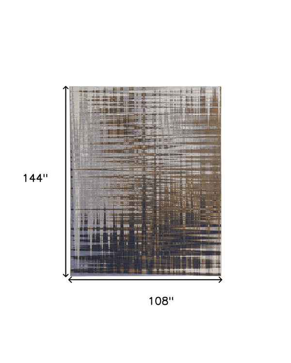 HomeRoots 4' Modern Abstract Area Rug in Blue, Orange & Gray - Soft, Durable, Stylish Home Decor Accent 9' X 12' 513196