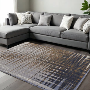 HomeRoots 4' Modern Abstract Area Rug in Blue, Orange & Gray - Soft, Durable, Stylish Home Decor Accent 9' X 12' 513196